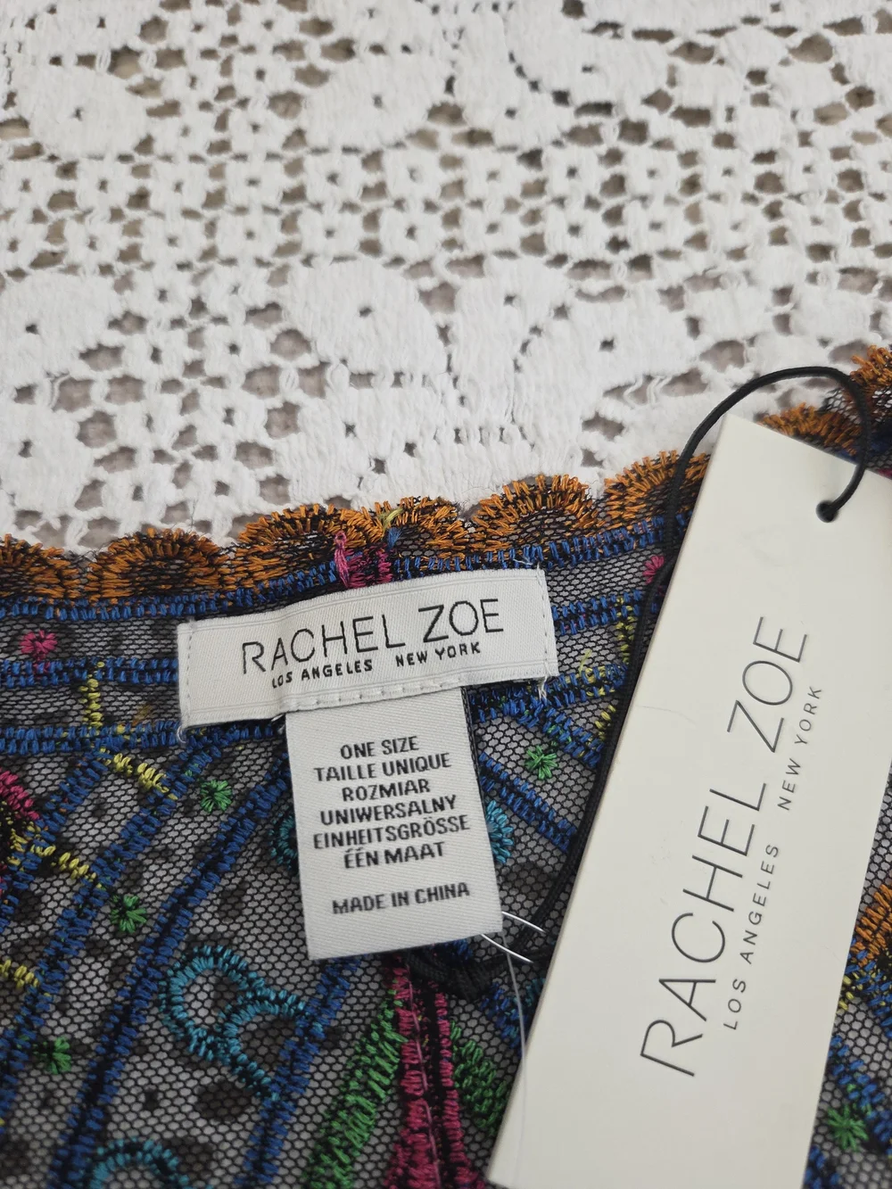 Rachel Zoe Black Sheer Multicolor Embroidered Kimono Cover-Up Size OS - Picture 8 of 8